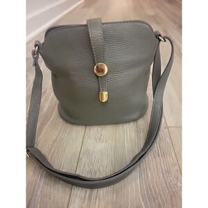 Sofia Cardoni Italian Shoulder Bag Pebbled Leather, Green Gold Buckle